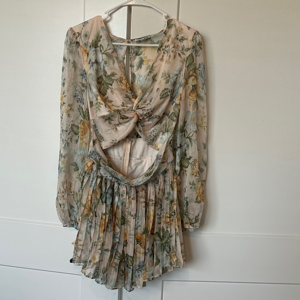Fashion Nova Floral Long Sleeve Dress - Cream and Green - Picture 3 of 4